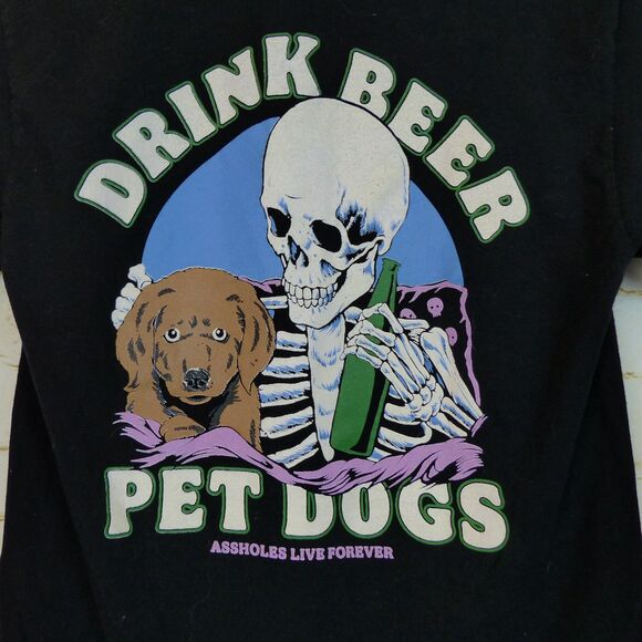 Linda Finegold A-holes Live Forever T-Shirt Mens S Black Drink Beer Pet Dogs - Picture 6 of 9